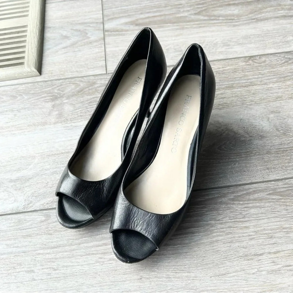 Franco Sarto  Black Open Toe Leather Pump - Picture 2 of 13